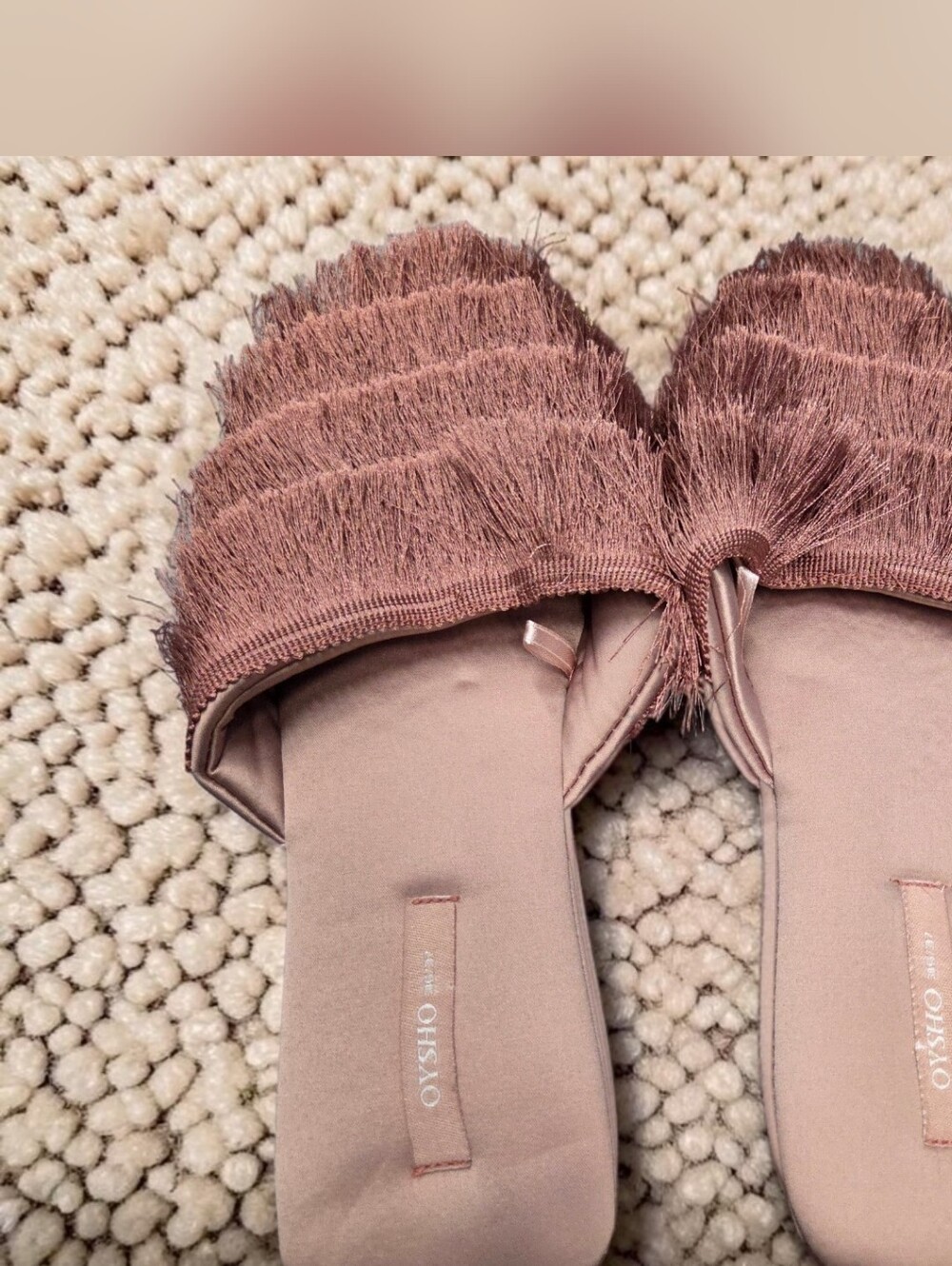 Oysho Pink Fringe Slide Sandals